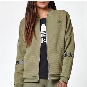Adidas Originals Three Stripe Waffle Olive Army Green Bomber Jacket Size S